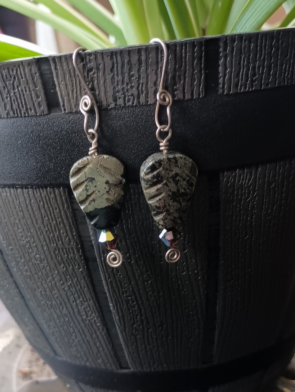 Handcrafted Pyrite LeafEarrings